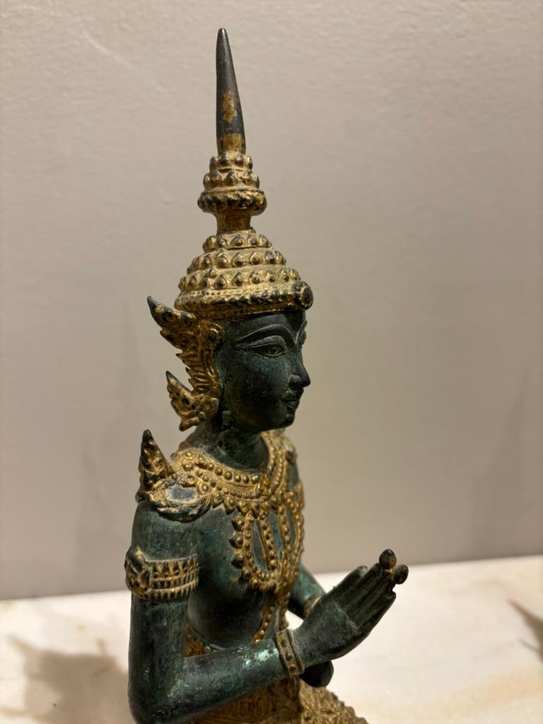 Pair Thai Gilt Bronze Kneeling Sacred Angels,  'White Lotus' Fans Take Notice! For Sale 5