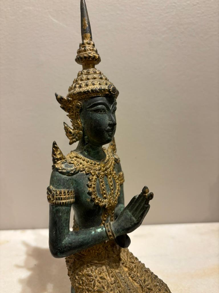 Pair Thai Gilt Bronze Kneeling Sacred Angels,  'White Lotus' Fans Take Notice! For Sale 6