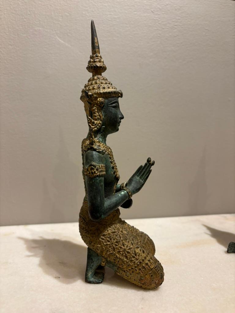Pair Thai Gilt Bronze Kneeling Sacred Angels,  'White Lotus' Fans Take Notice! For Sale 7