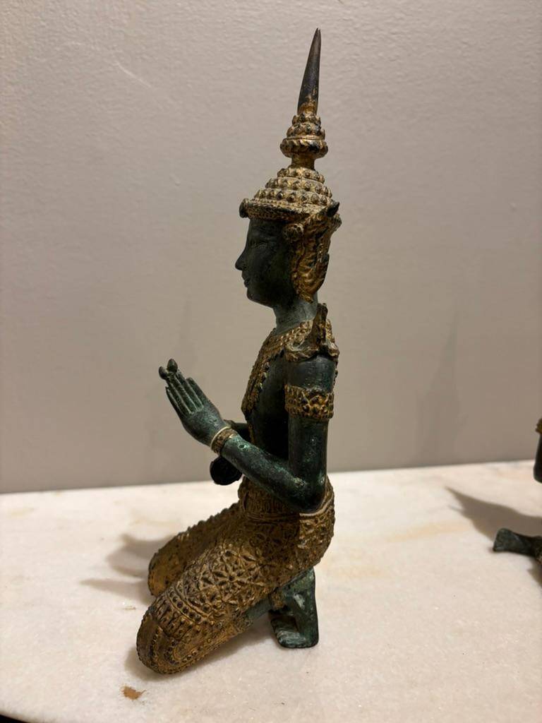 Pair Thai Gilt Bronze Kneeling Sacred Angels,  'White Lotus' Fans Take Notice! For Sale 8