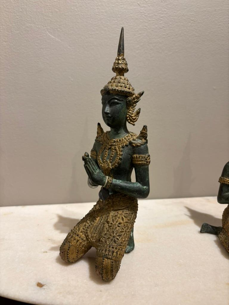 Pair Thai Gilt Bronze Kneeling Sacred Angels,  'White Lotus' Fans Take Notice! For Sale 9