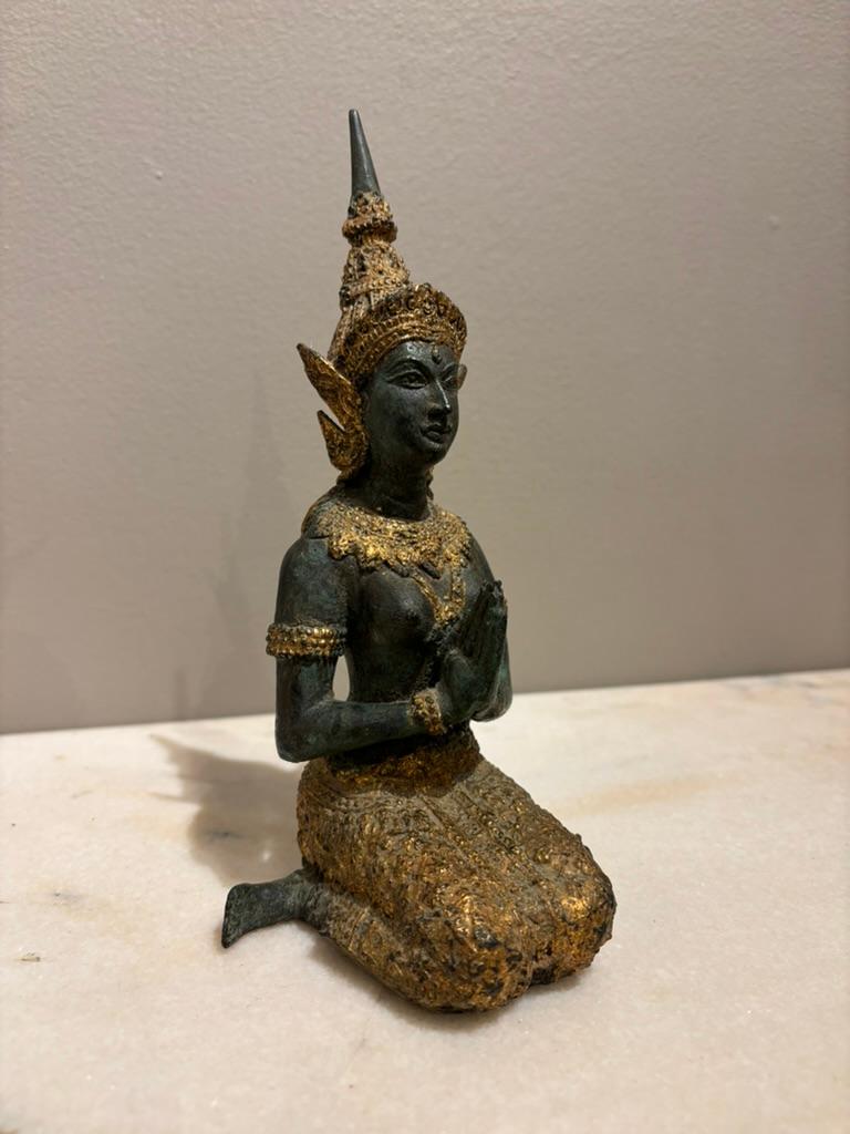 Mid-Century Modern Pair Thai Gilt Bronze Kneeling Sacred Angels,  'White Lotus' Fans Take Notice! For Sale