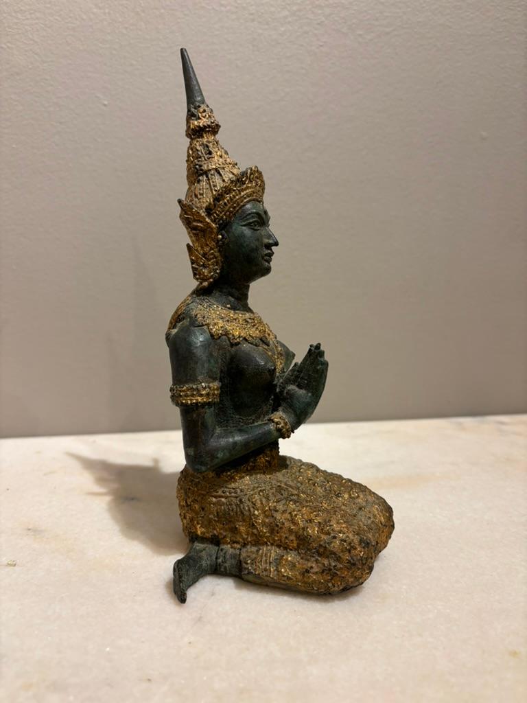 Cast Pair Thai Gilt Bronze Kneeling Sacred Angels,  'White Lotus' Fans Take Notice! For Sale