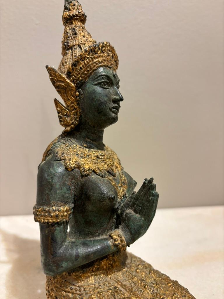 Pair Thai Gilt Bronze Kneeling Sacred Angels,  'White Lotus' Fans Take Notice! For Sale 1