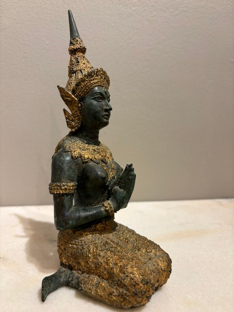 Pair Thai Gilt Bronze Kneeling Sacred Angels,  'White Lotus' Fans Take Notice! For Sale 2