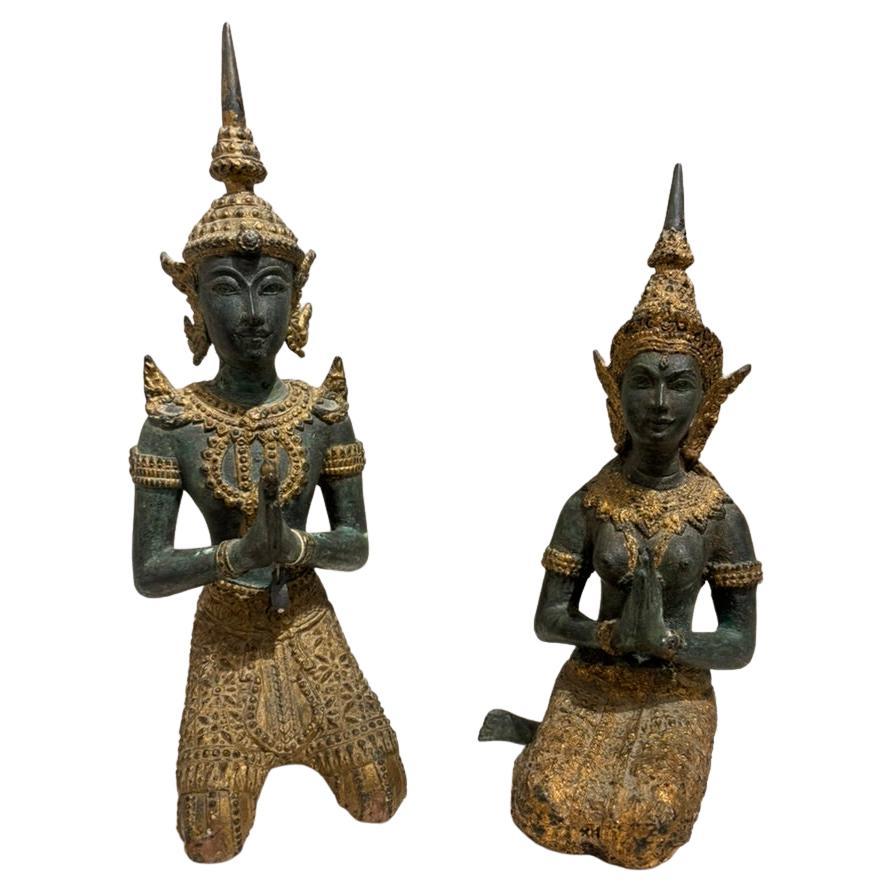 Pair Thai Gilt Bronze Kneeling Sacred Angels,  'White Lotus' Fans Take Notice!