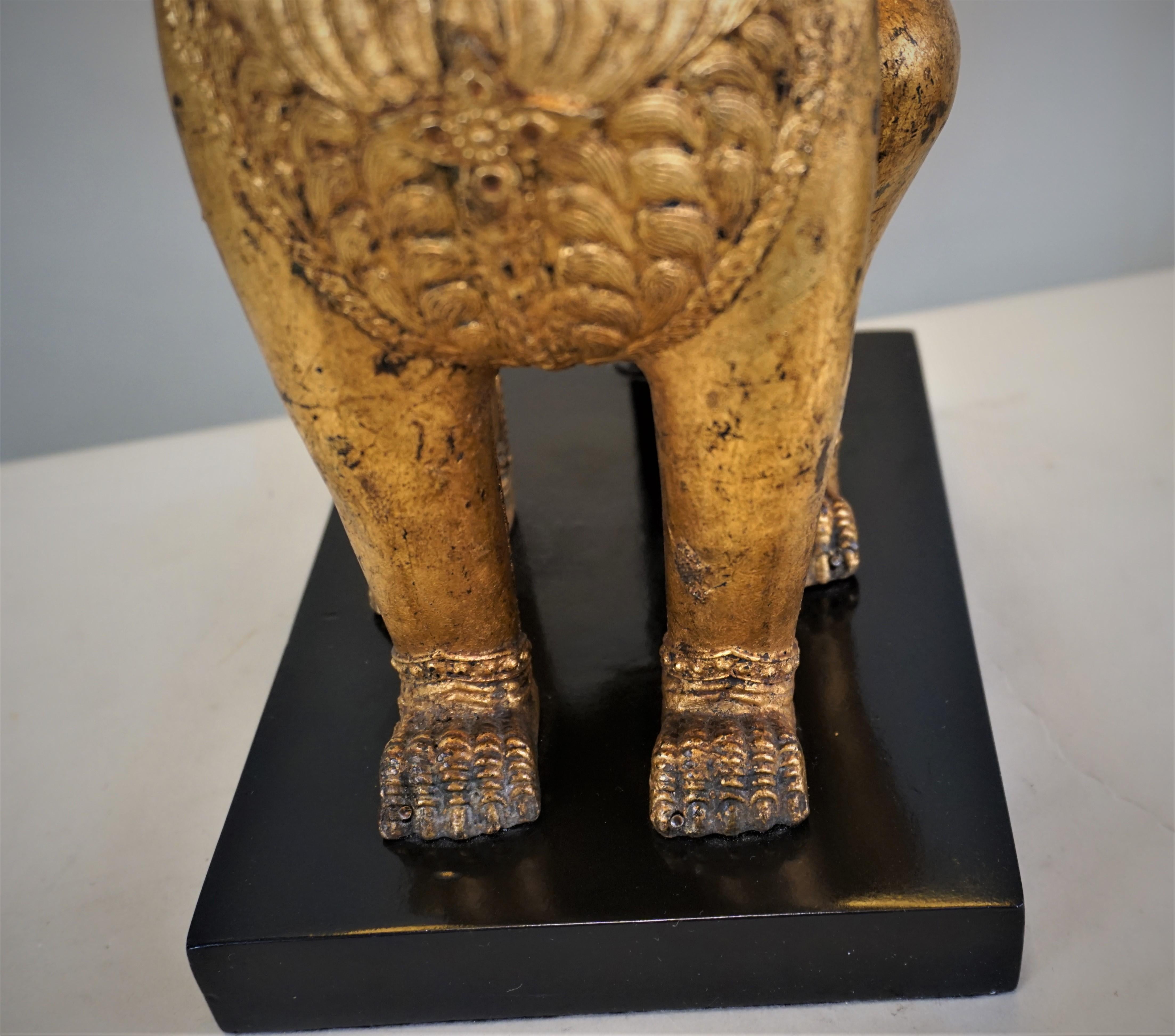 Pair of Thai Singha Lion Foo Dog Gilt Bronze Table Lamps 3