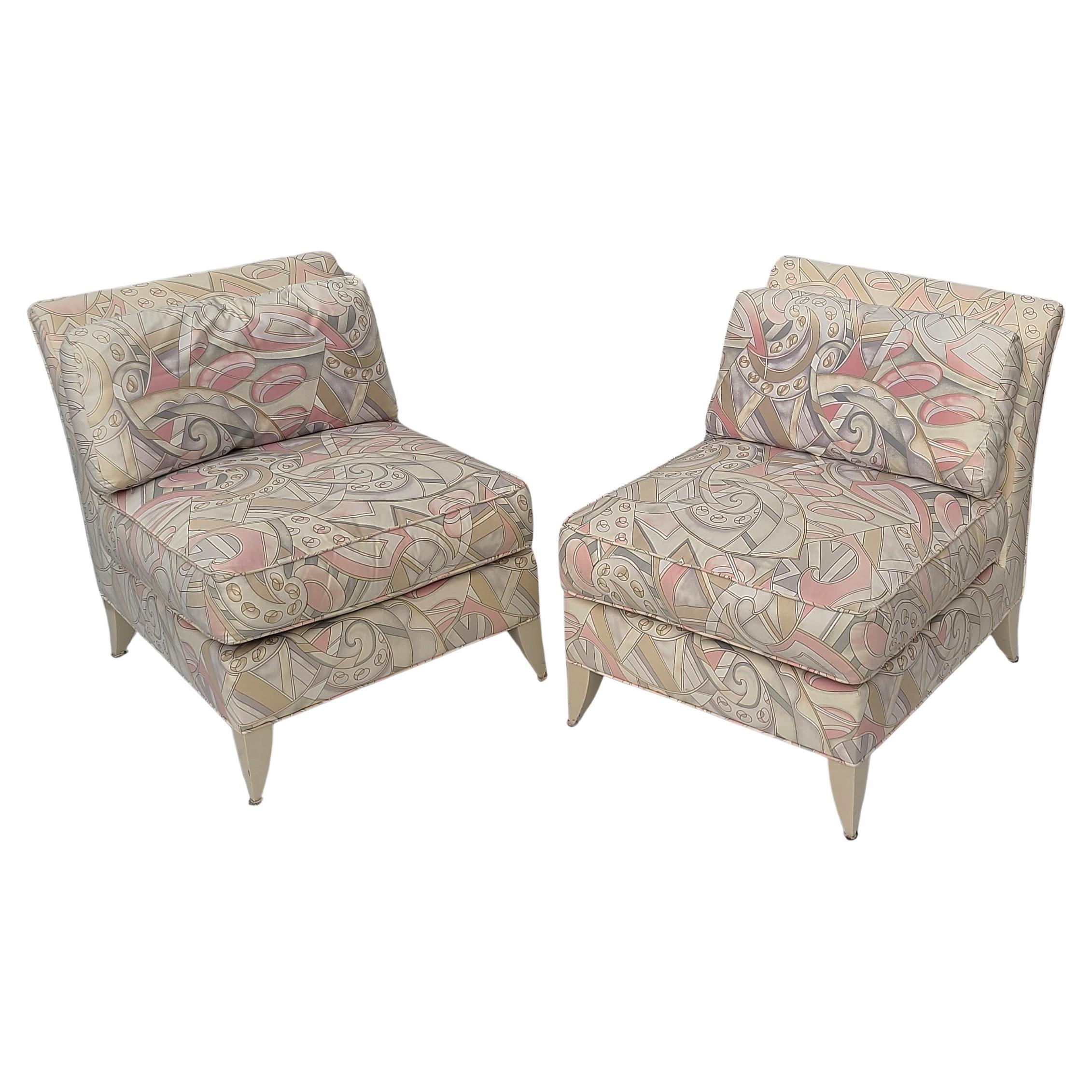 Fabric Pair Thayer Coggin Slipper Lounge Chairs For Sale