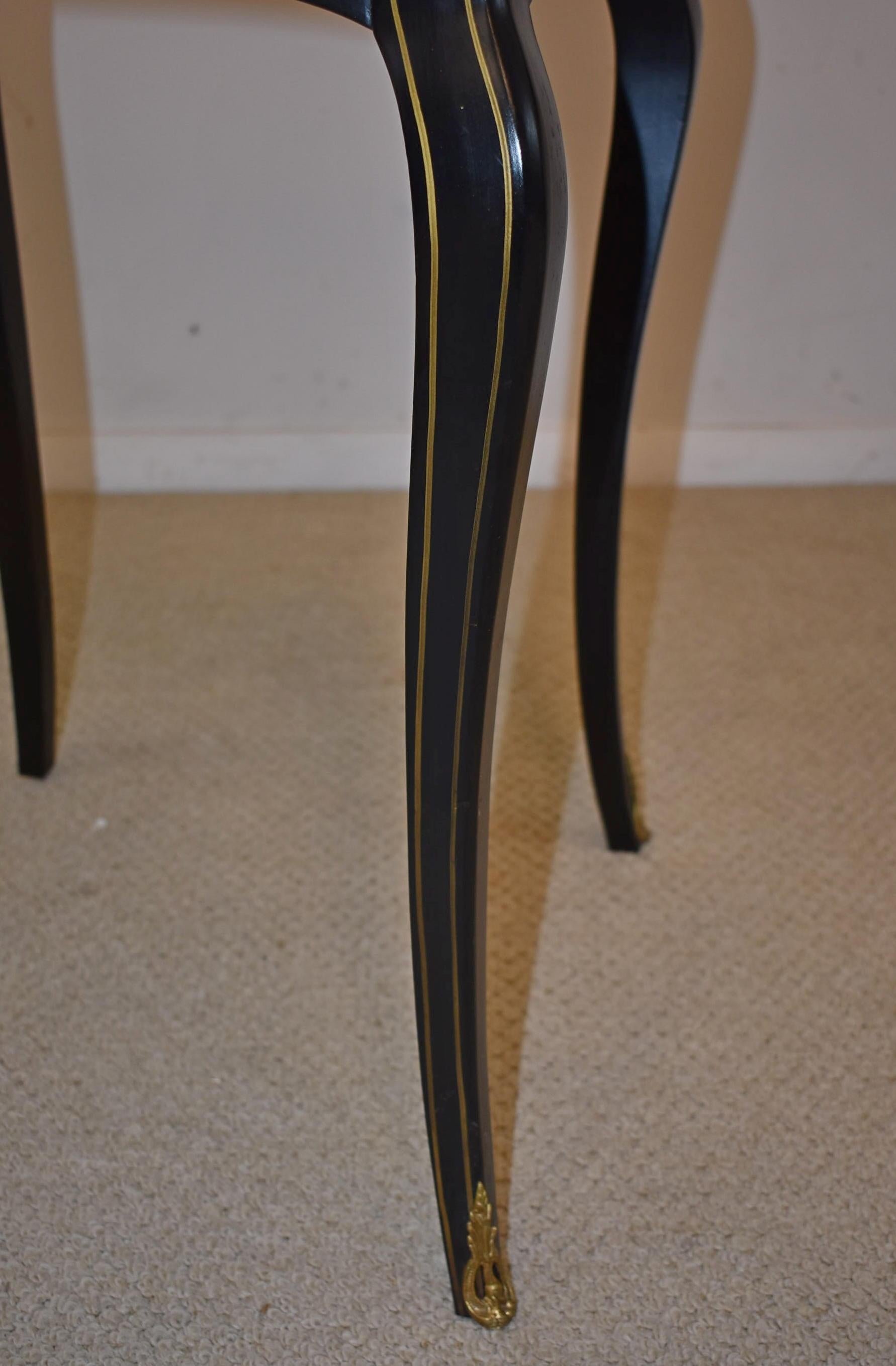 Theodore Alexander Black Lacquered French Empire Side Tables Hand Painted, Pair  1