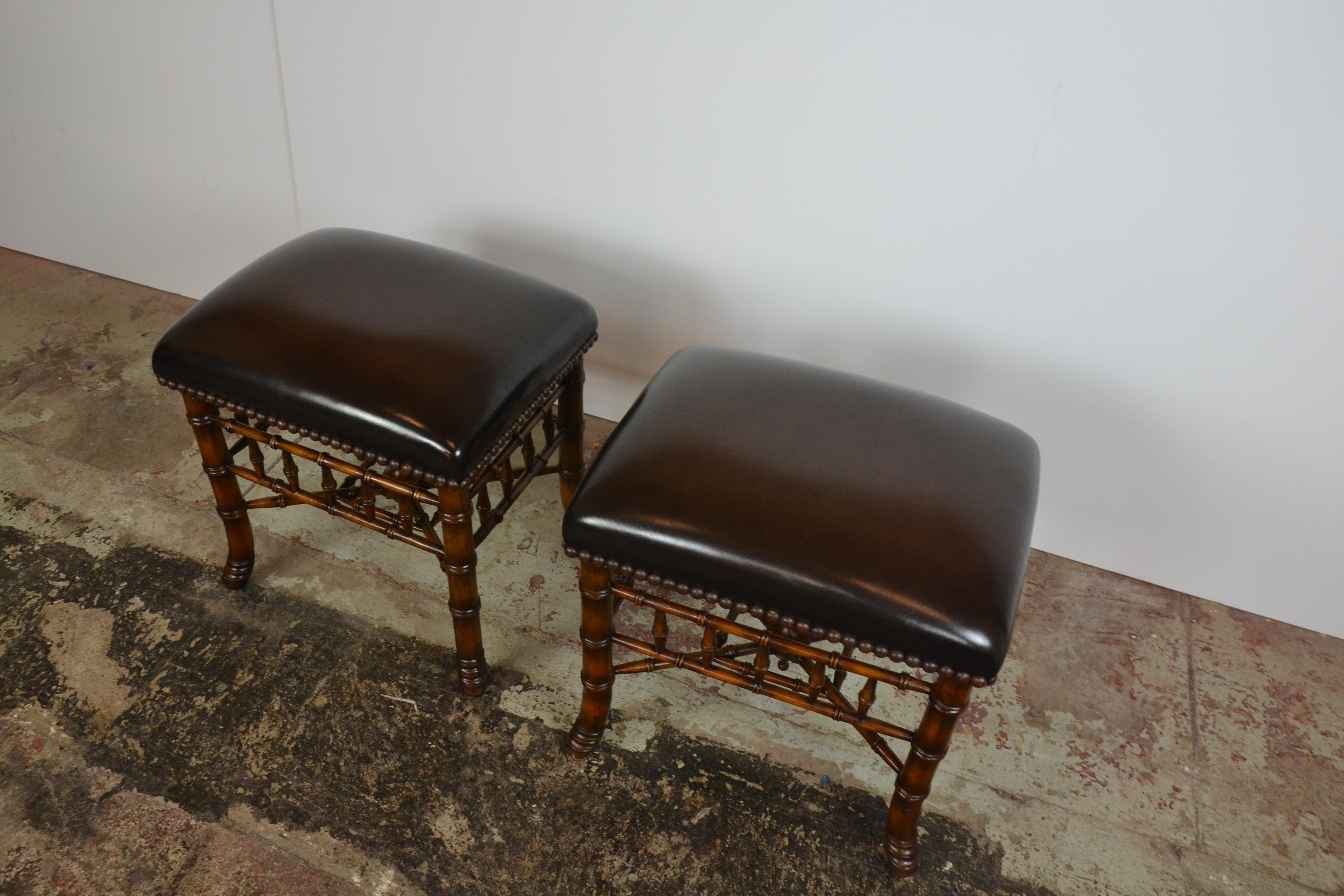 American Pair of Theodore Alexander Faux Bamboo Benches / Stools of Top Quality