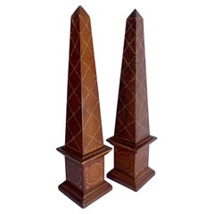 Pair Theodore Alexander Tall Embossed Leather Obelisks by Maitland Smith