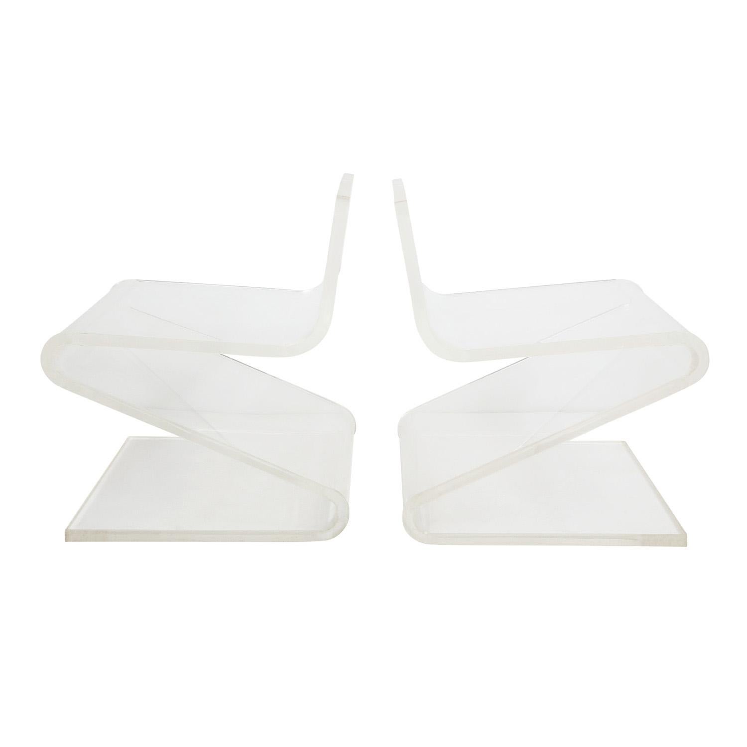 Modern Pair Thick Molded Lucite Slipper Chairs, 1970s