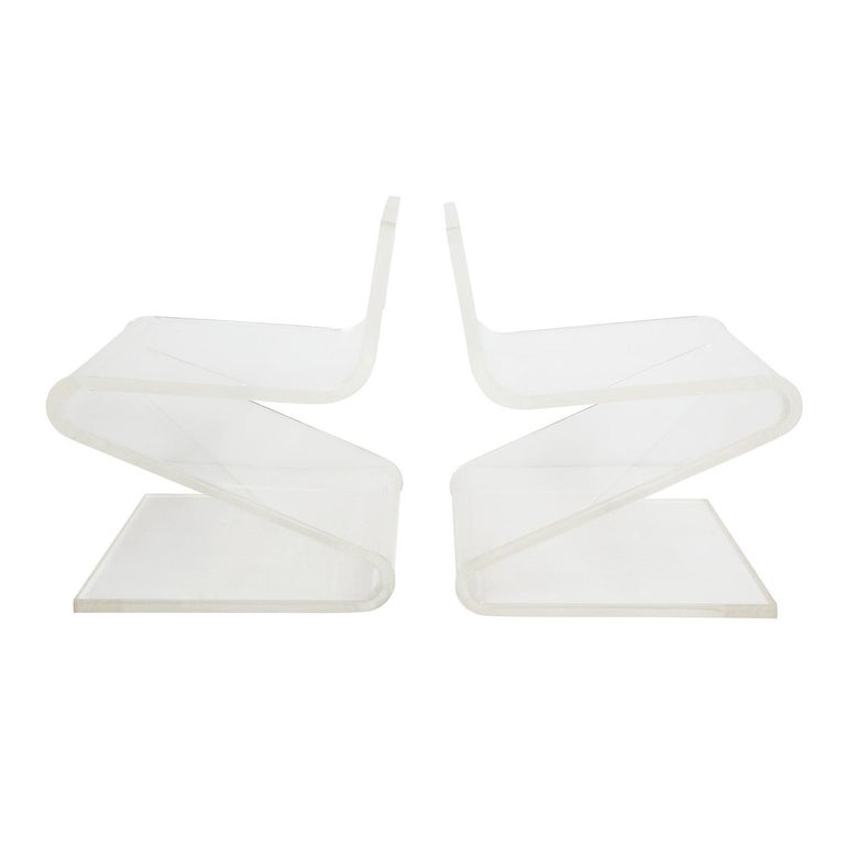 Modern Pair Thick Molded Lucite Slipper Chairs, 1970s For Sale