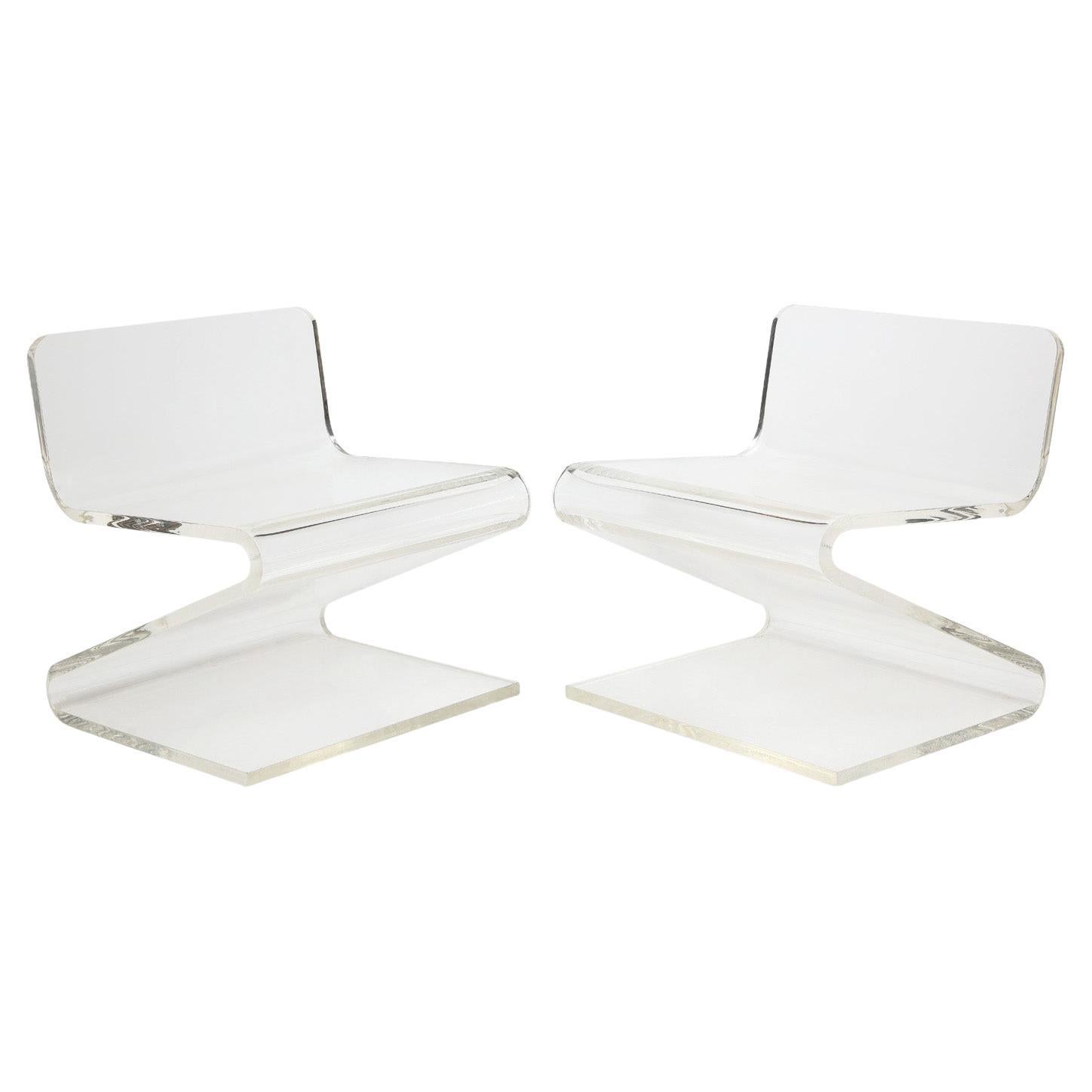 Pair Thick Molded Lucite Slipper Chairs, 1970s