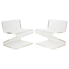 Pair Thick Molded Lucite Slipper Chairs, 1970s