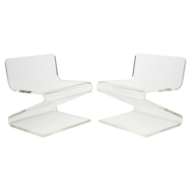 Pair Thick Molded Lucite Slipper Chairs, 1970s For Sale