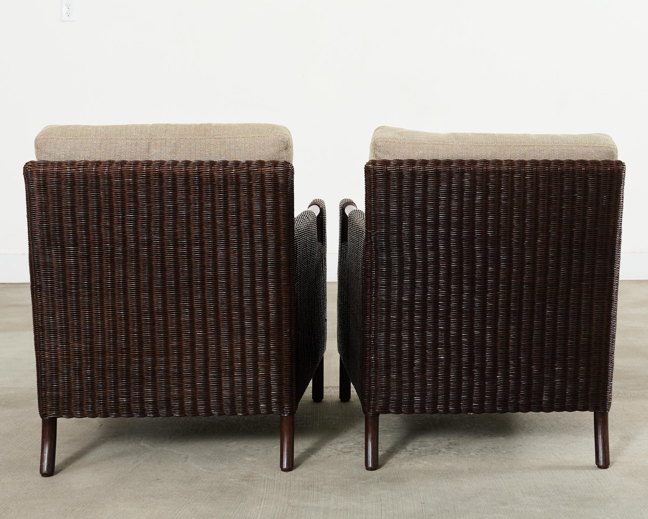 Pair Thomas Pheasant McGuire Rattan Lounge Chairs + Ottoman For Sale 2