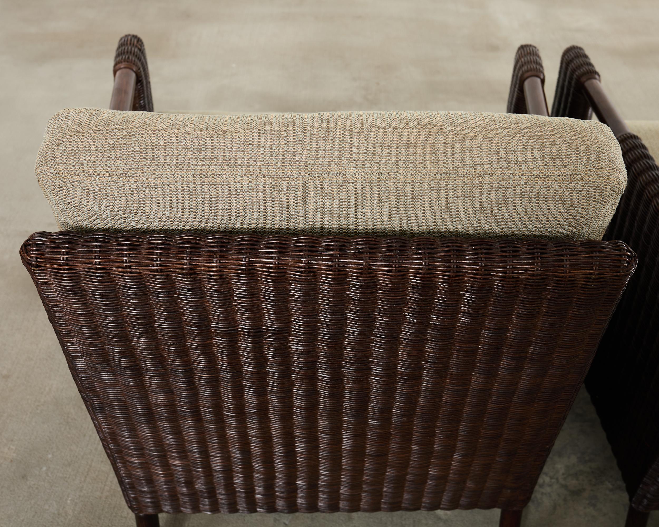 Pair Thomas Pheasant McGuire Rattan Lounge Chairs + Ottoman For Sale 3
