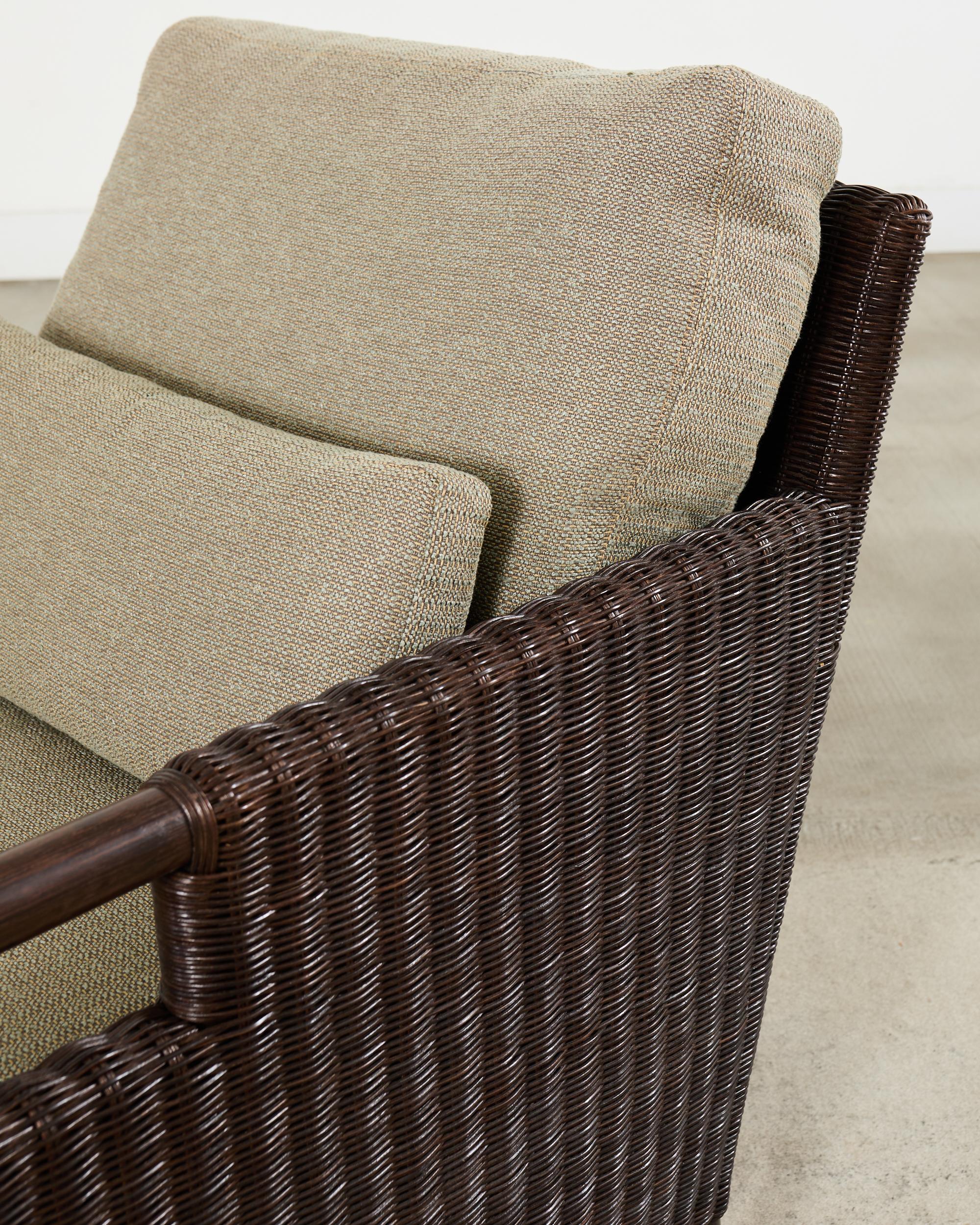 Pair Thomas Pheasant McGuire Rattan Lounge Chairs + Ottoman For Sale 5
