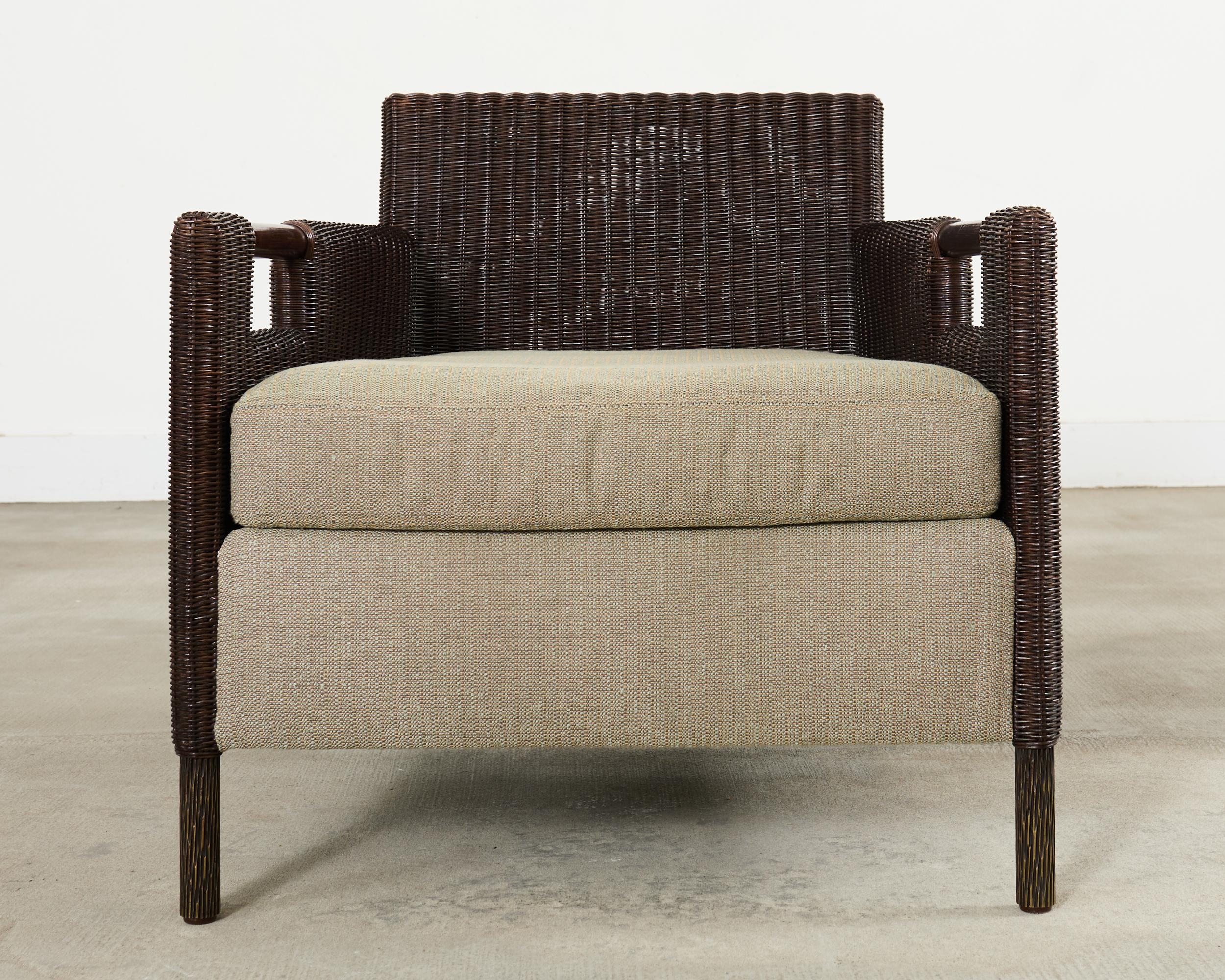 Pair Thomas Pheasant McGuire Rattan Lounge Chairs + Ottoman For Sale 6