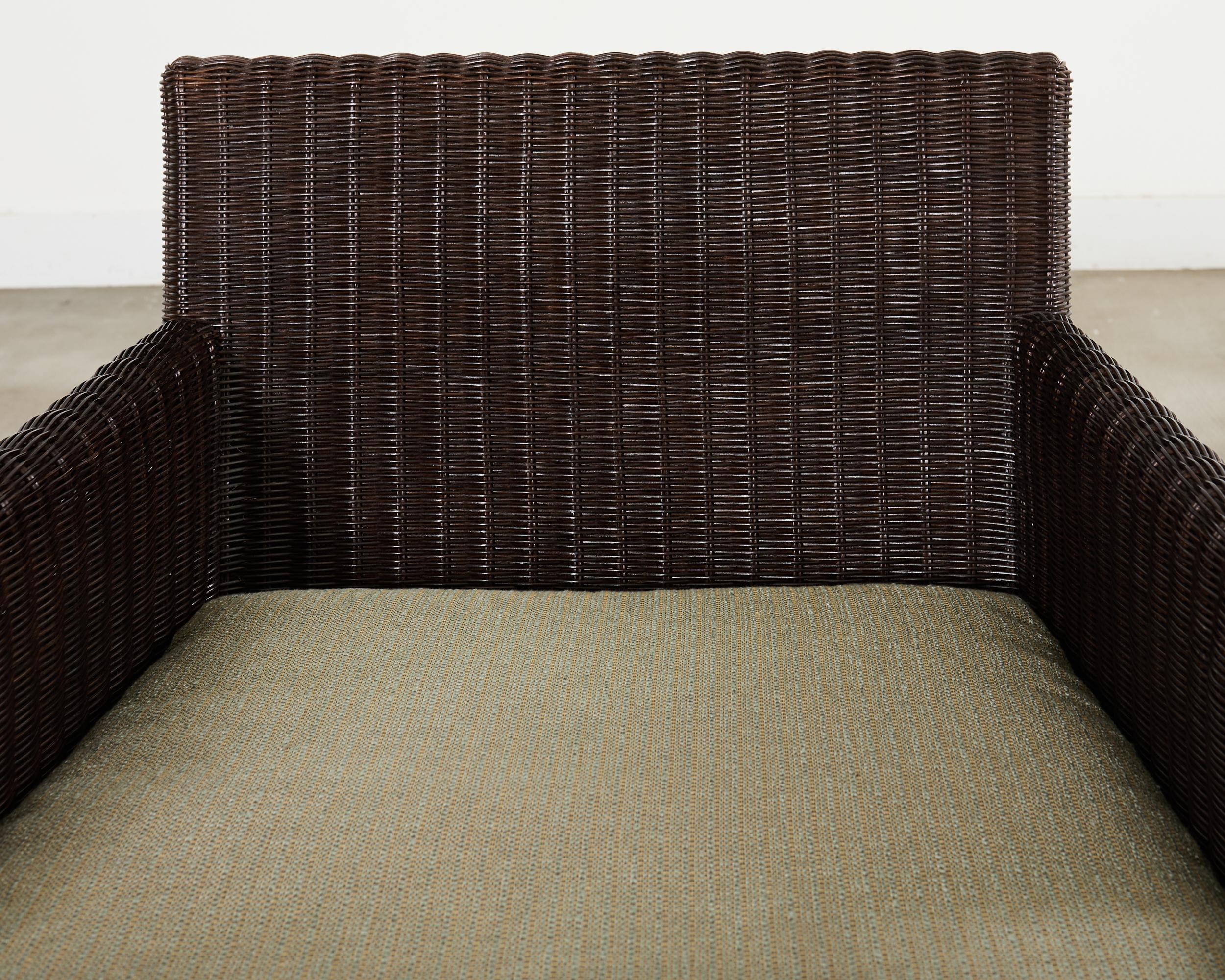 Pair Thomas Pheasant McGuire Rattan Lounge Chairs + Ottoman For Sale 7
