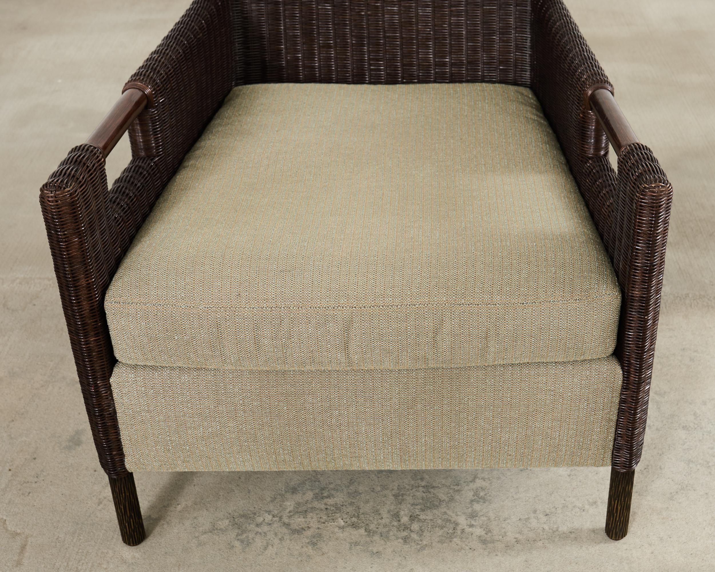 Pair Thomas Pheasant McGuire Rattan Lounge Chairs + Ottoman For Sale 8