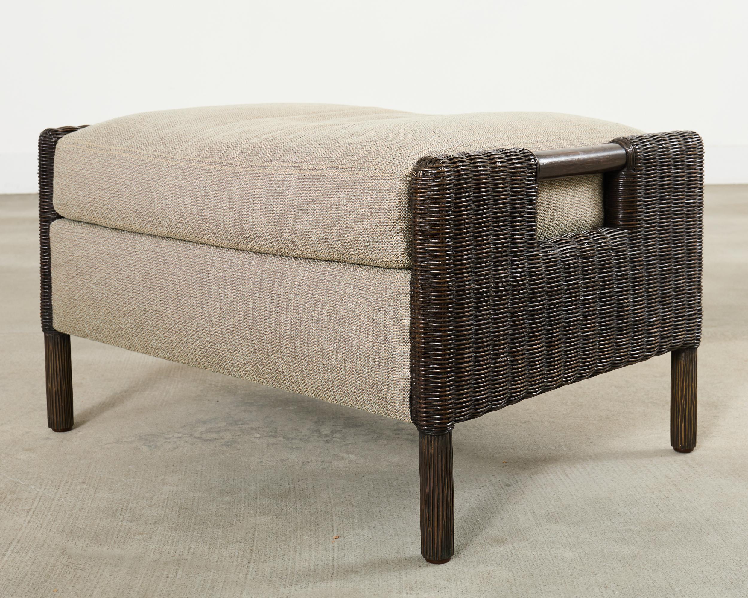 Pair Thomas Pheasant McGuire Rattan Lounge Chairs + Ottoman For Sale 12
