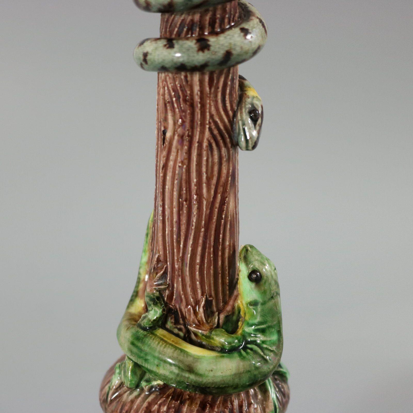 Pair Thomas Sergent Palissy Majolica Candlesticks For Sale 2