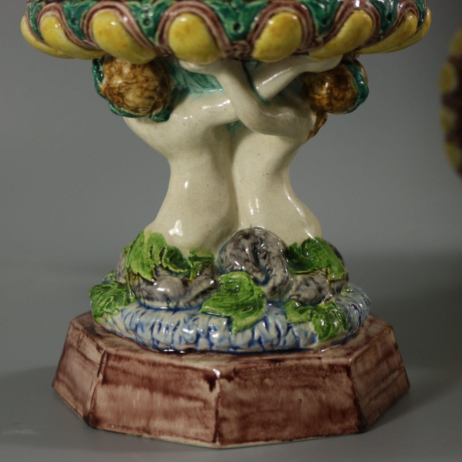 Paire de vases mythologiques en majolique de Palissy de Thomas Sergent en vente 5