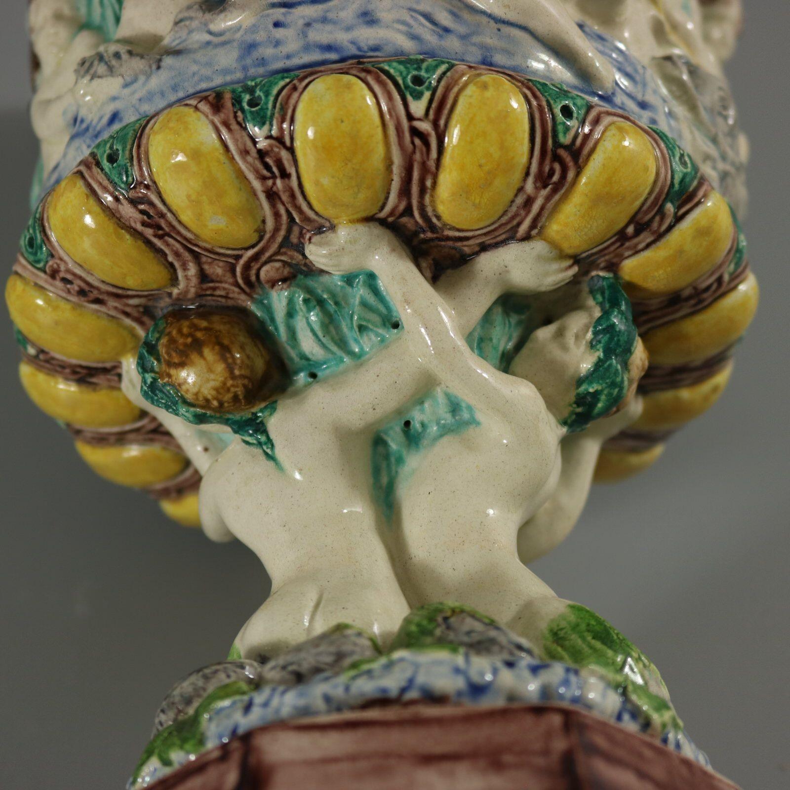 Paire de vases mythologiques en majolique de Palissy de Thomas Sergent en vente 4