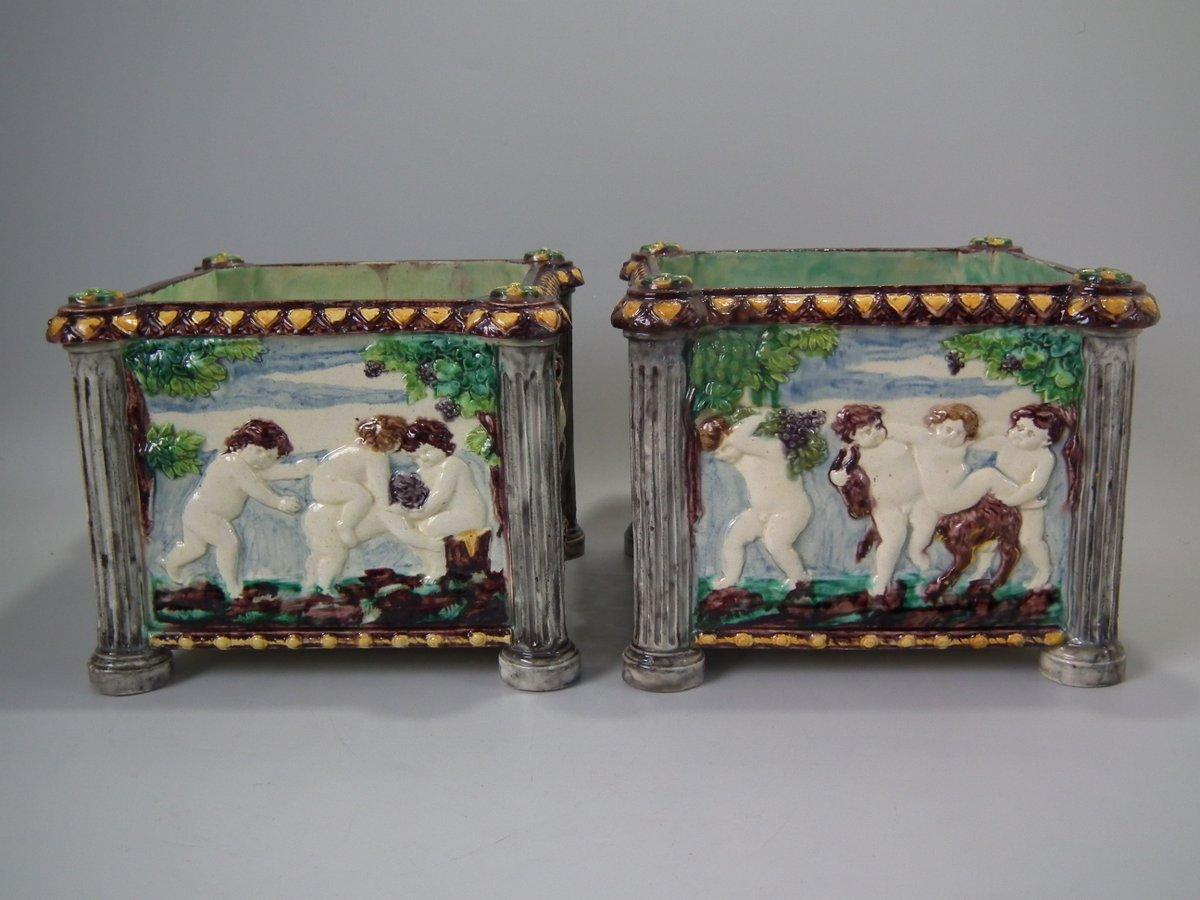 French Pair of Thomas Sergent Palissy Majolica Planters