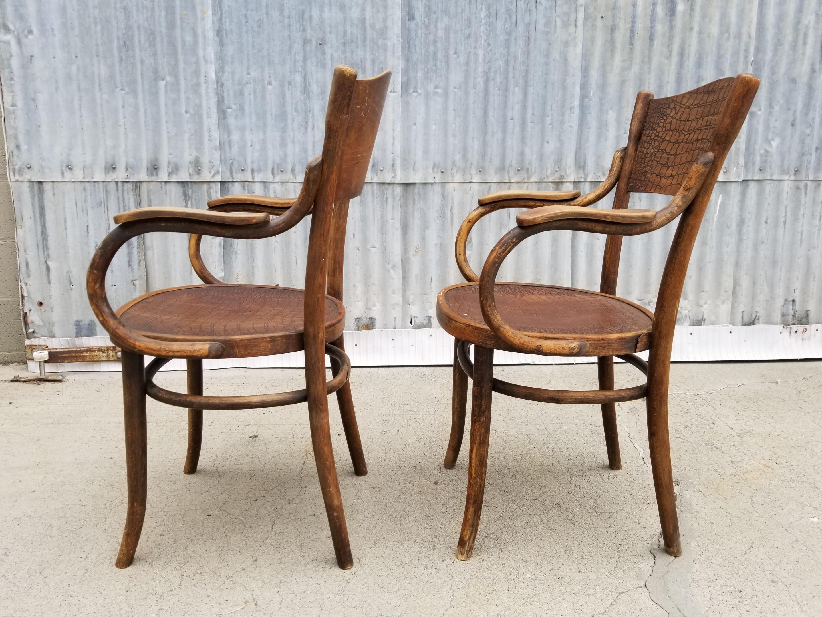 Rustic Pair of Thonet Bentwood Chairs, Early 20th Century