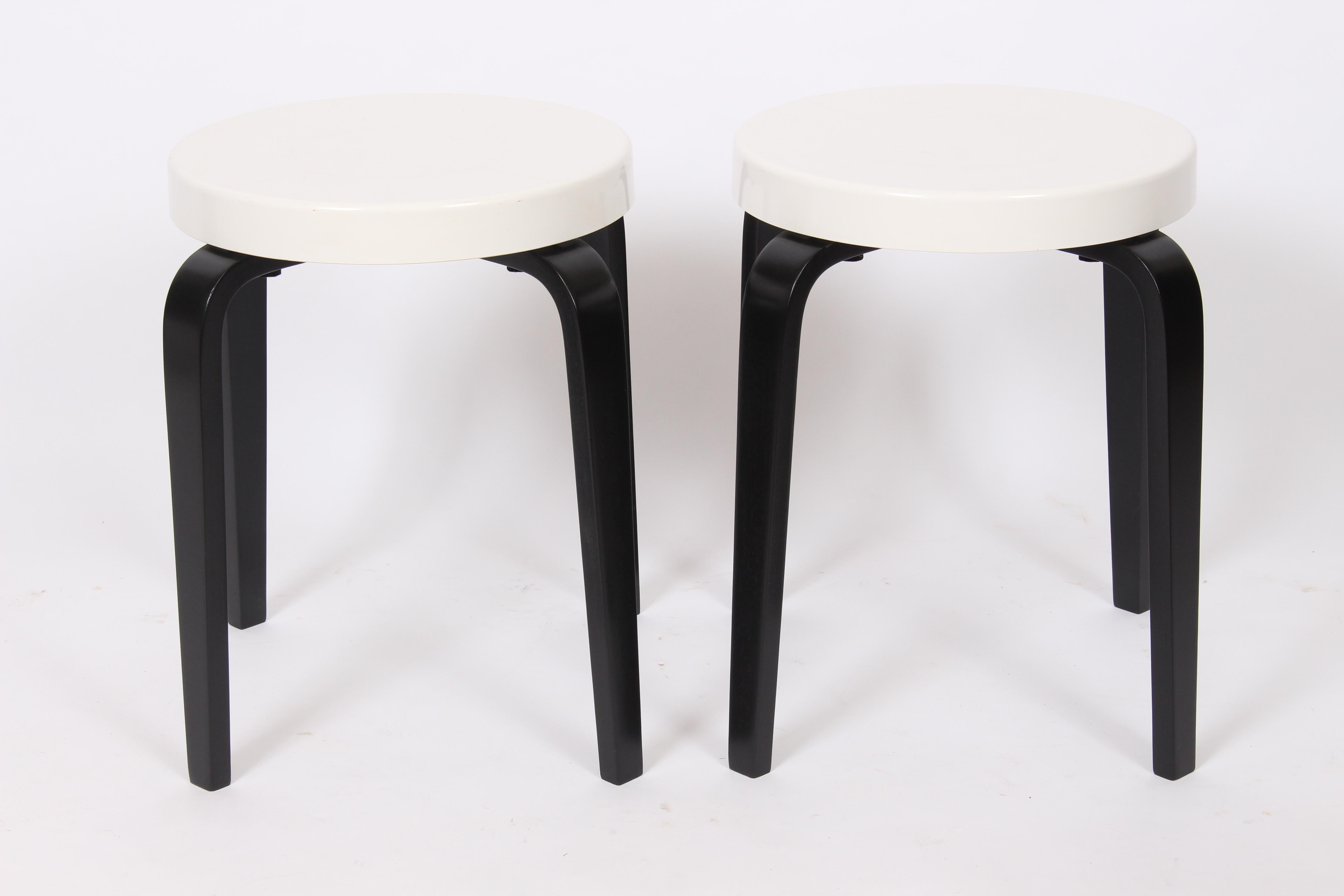 Art Deco Pair of Thonet White and Black Bakelite Stacking Stools, 1930s For Sale