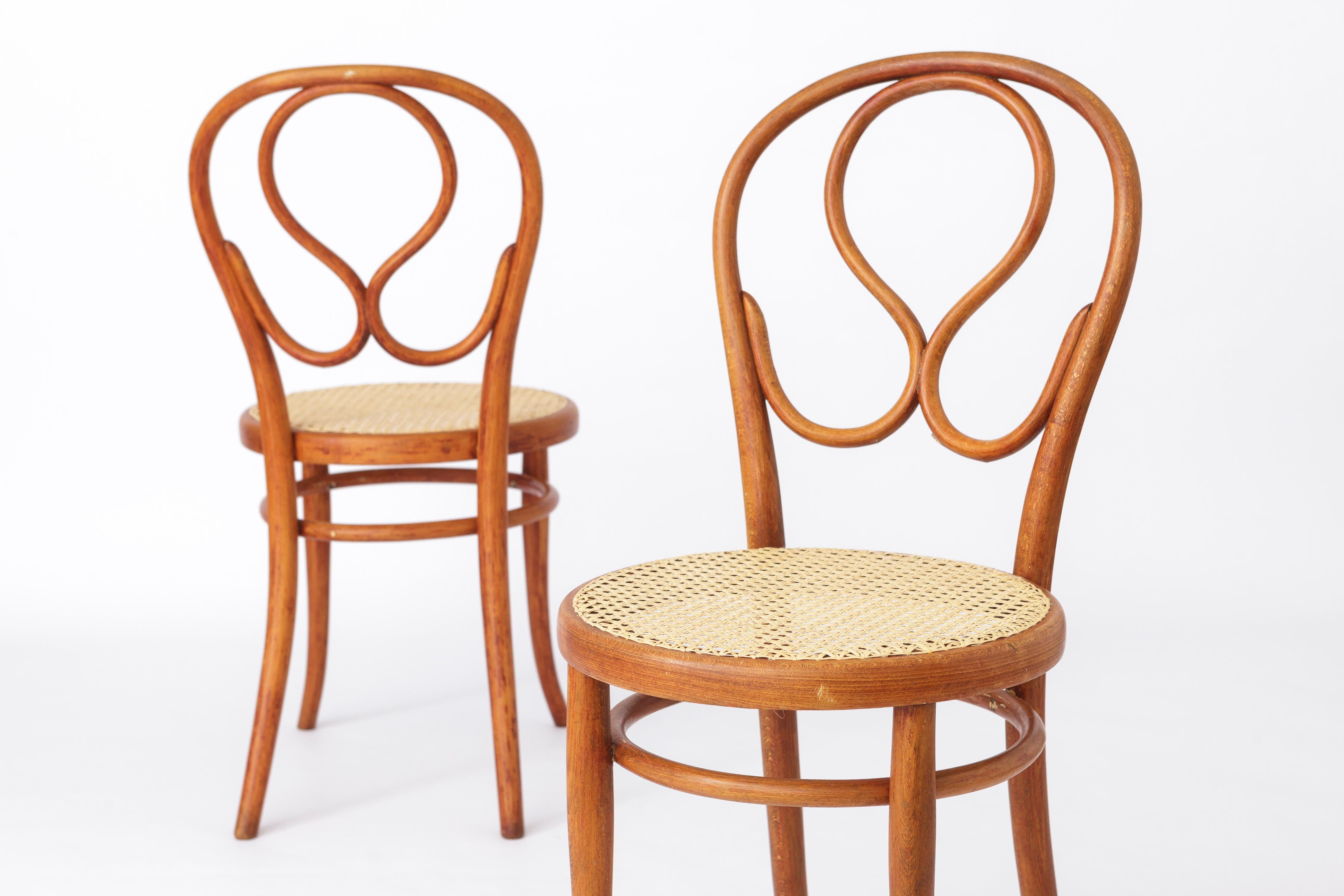 Teak Pair Thonet Cafe-Chairs approx. 1880s - Bentwood, Cane seat weaving