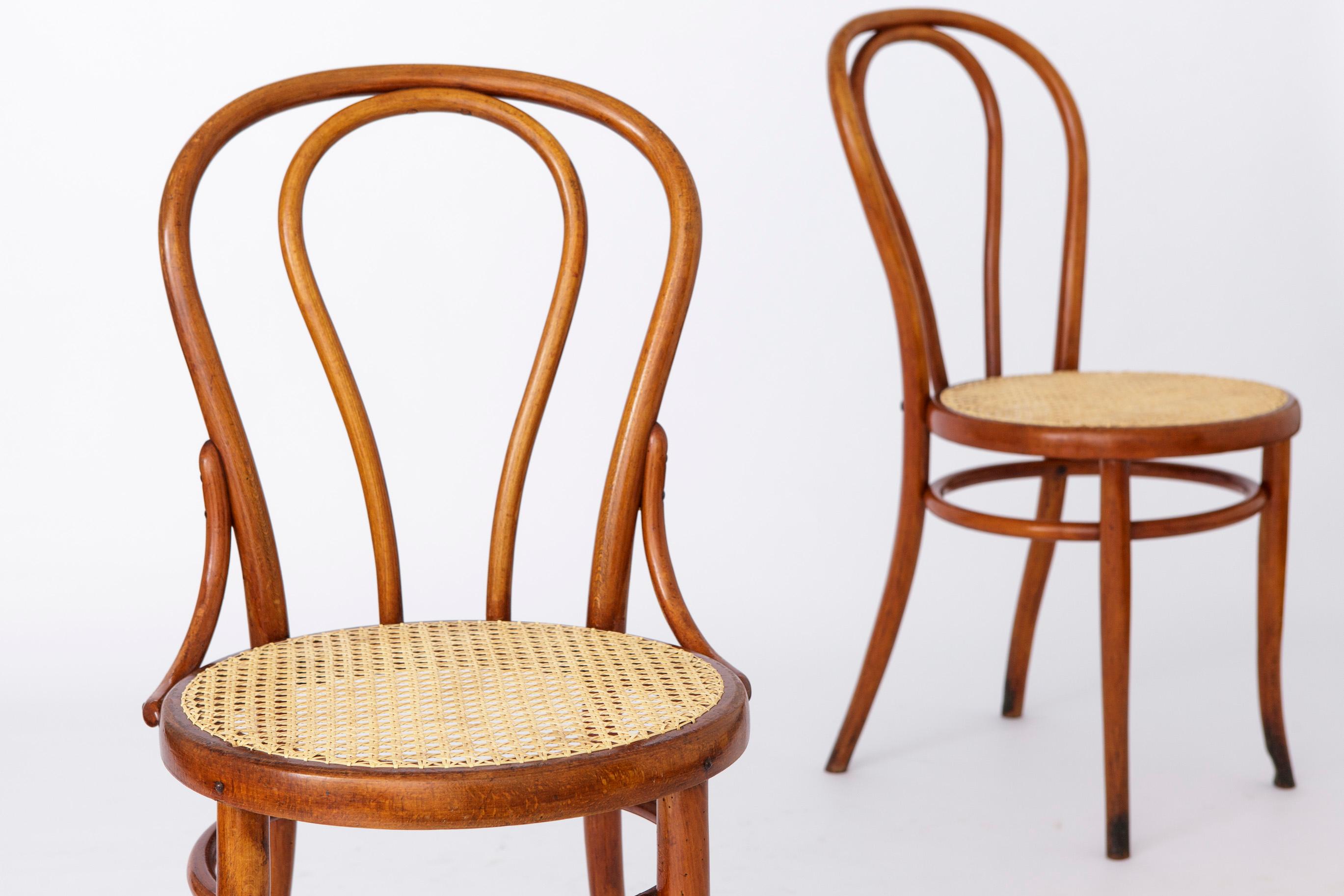 Teak Pair Thonet Style Chairs Bentwood 1950s Vintage For Sale