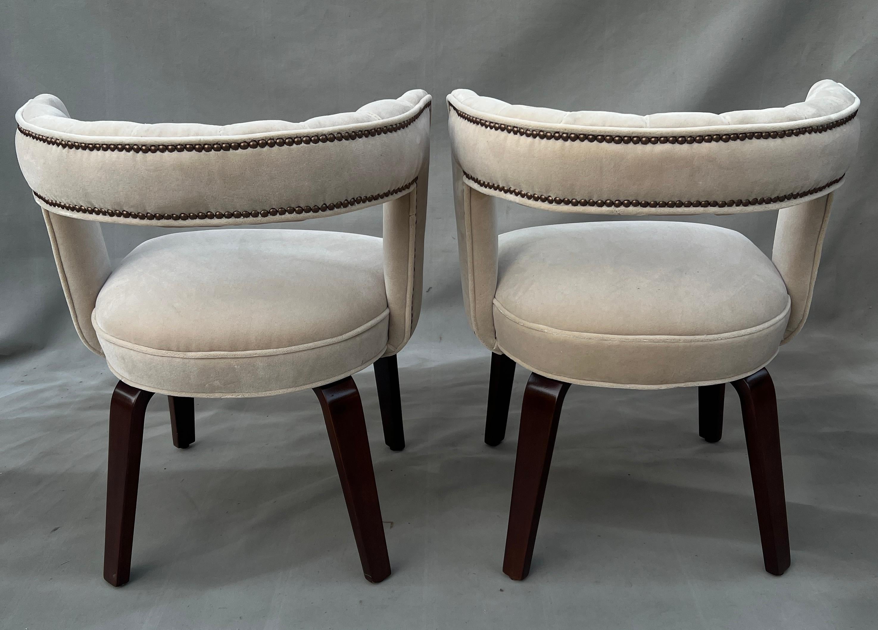 Pair Thonet Side Chairs Scalloped and Ribbed Open Back and Bronze Nail Heads For Sale 3