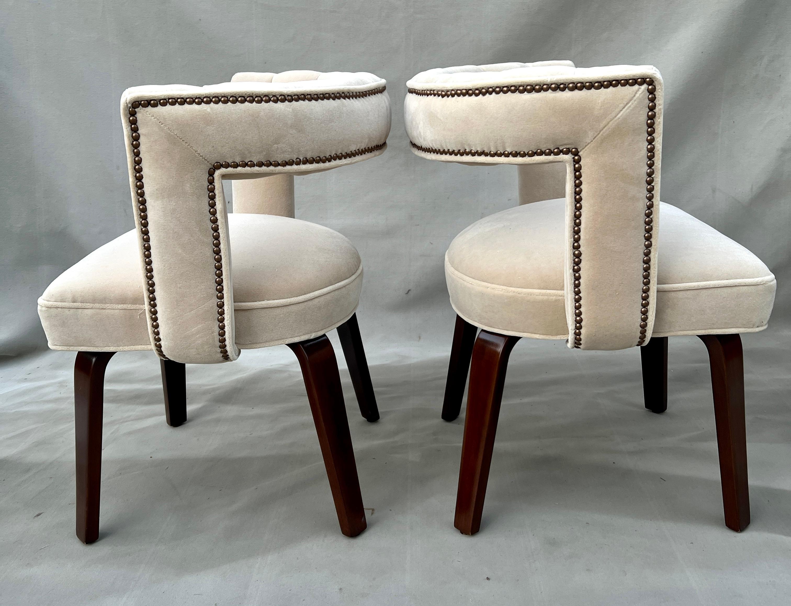 Pair Thonet Side Chairs Scalloped and Ribbed Open Back and Bronze Nail Heads For Sale 6