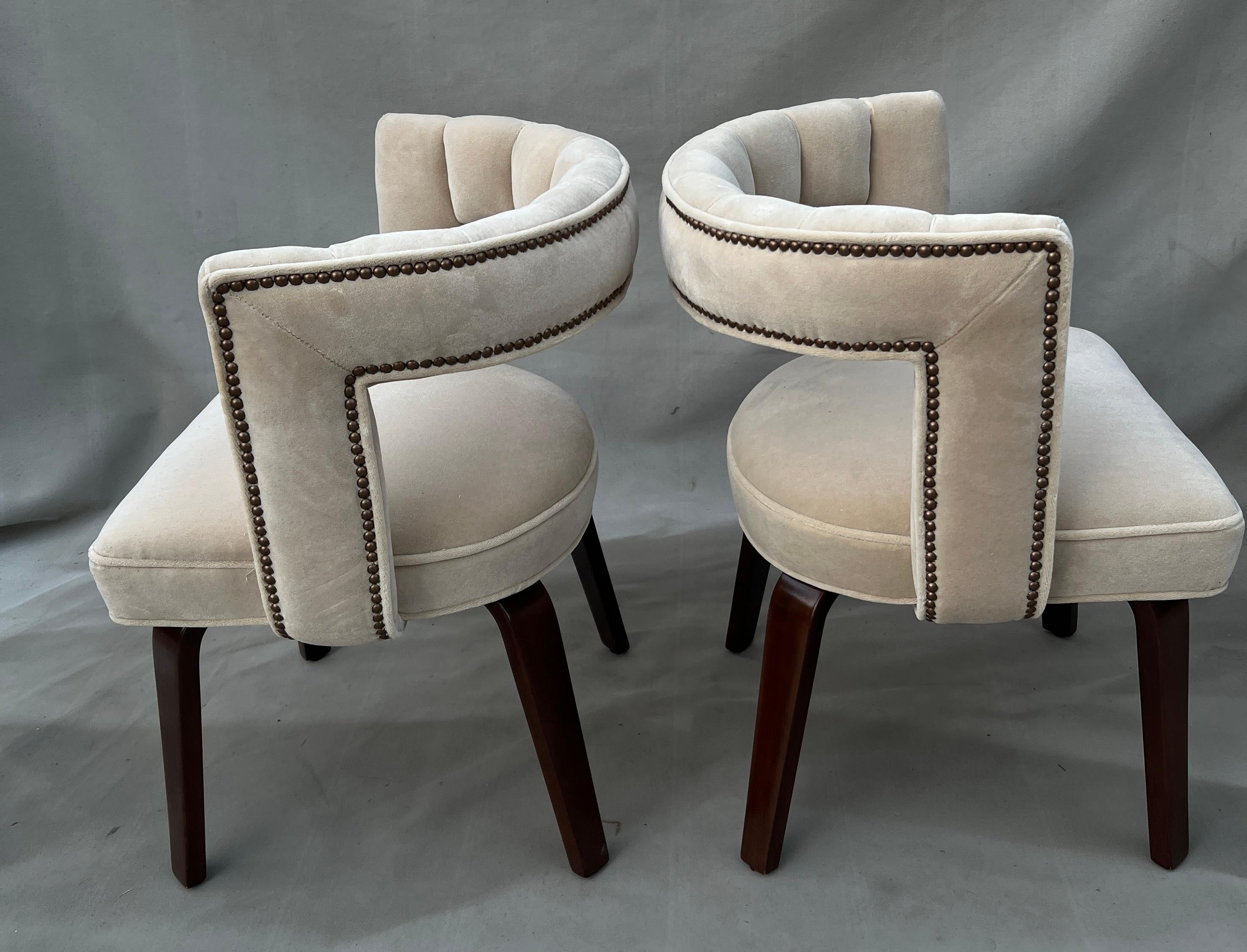 Pair Thonet Side Chairs Scalloped and Ribbed Open Back and Bronze Nail Heads For Sale 7