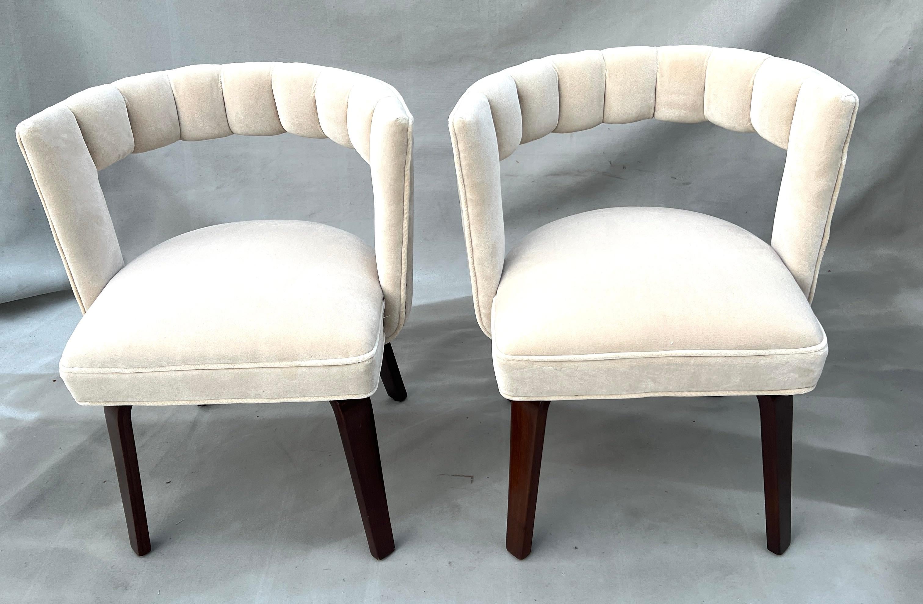 Hand-Crafted Pair Thonet Side Chairs Scalloped and Ribbed Open Back and Bronze Nail Heads For Sale