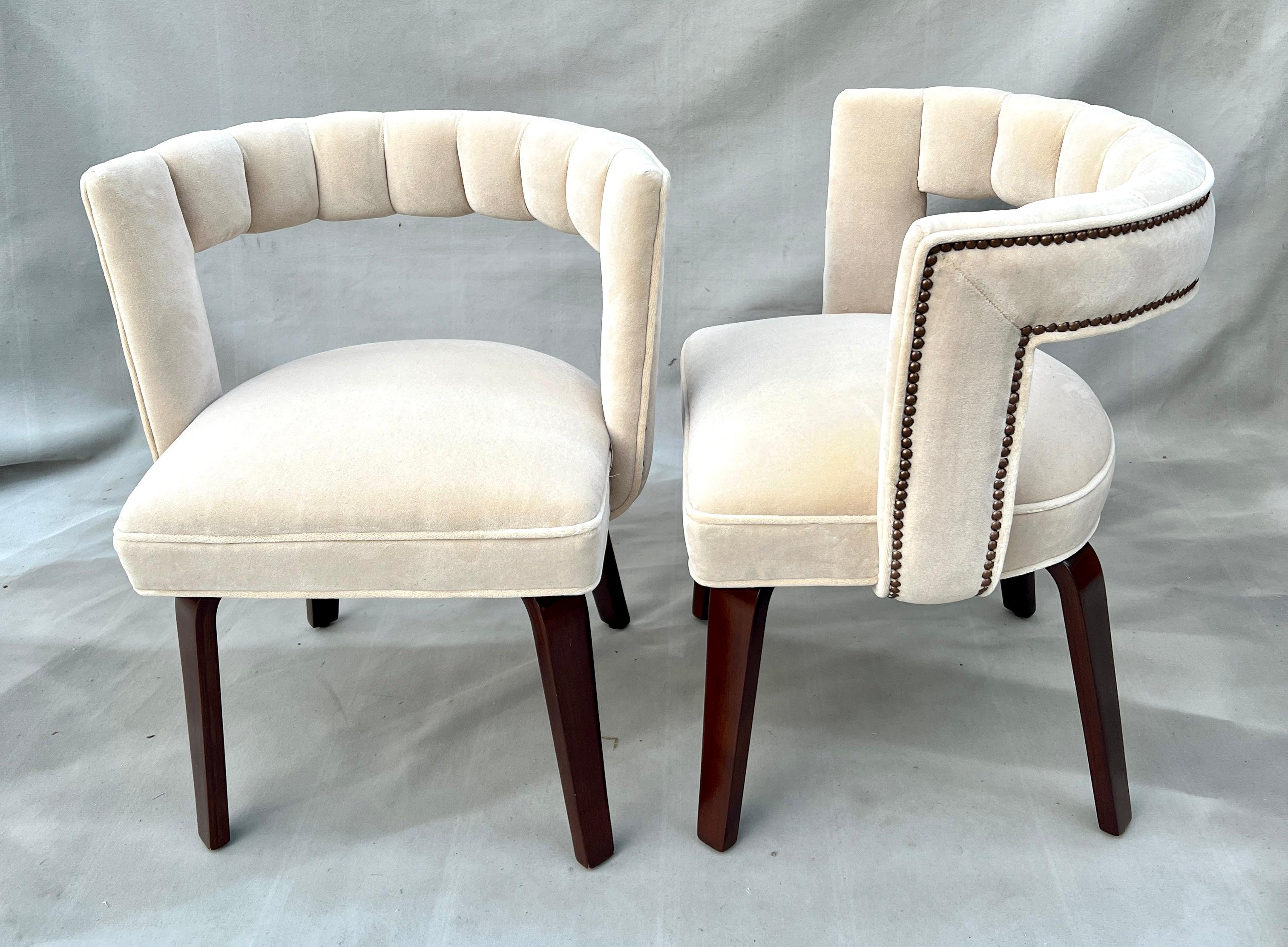 20th Century Pair Thonet Side Chairs Scalloped and Ribbed Open Back and Bronze Nail Heads For Sale