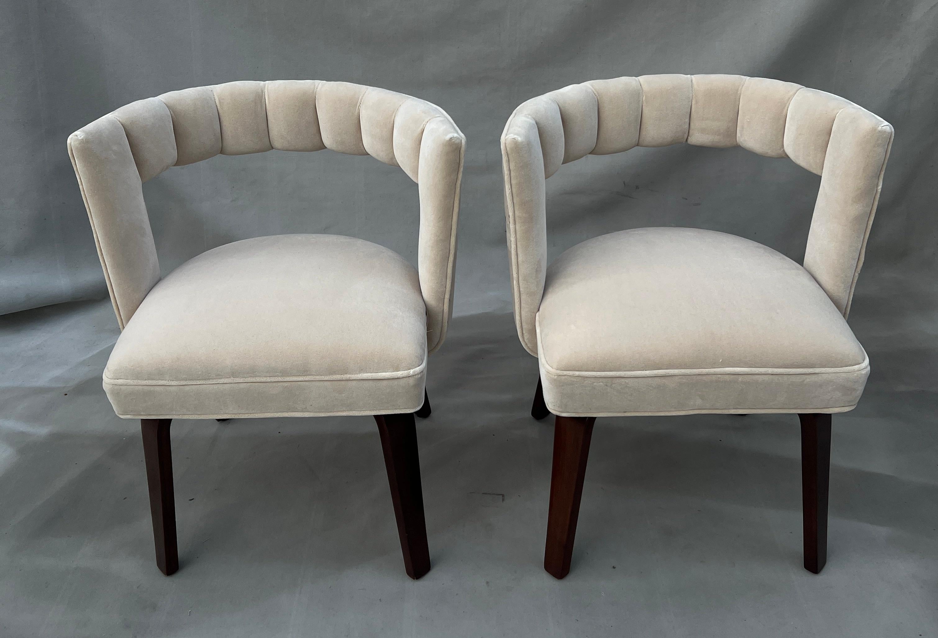 Pair Thonet Side Chairs Scalloped and Ribbed Open Back and Bronze Nail Heads For Sale