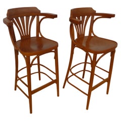 Pair Thonet Style Bar Stools Made in Czechoslovakia