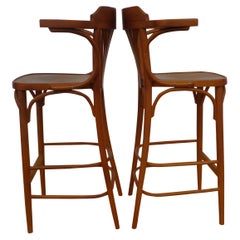 Pair Thonet Style Bar Stools Made in Czechoslovakia