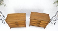 Pair Three Drawers Light Walnut Banded Drawers Drop Pulls Bachelor Chests MINT!