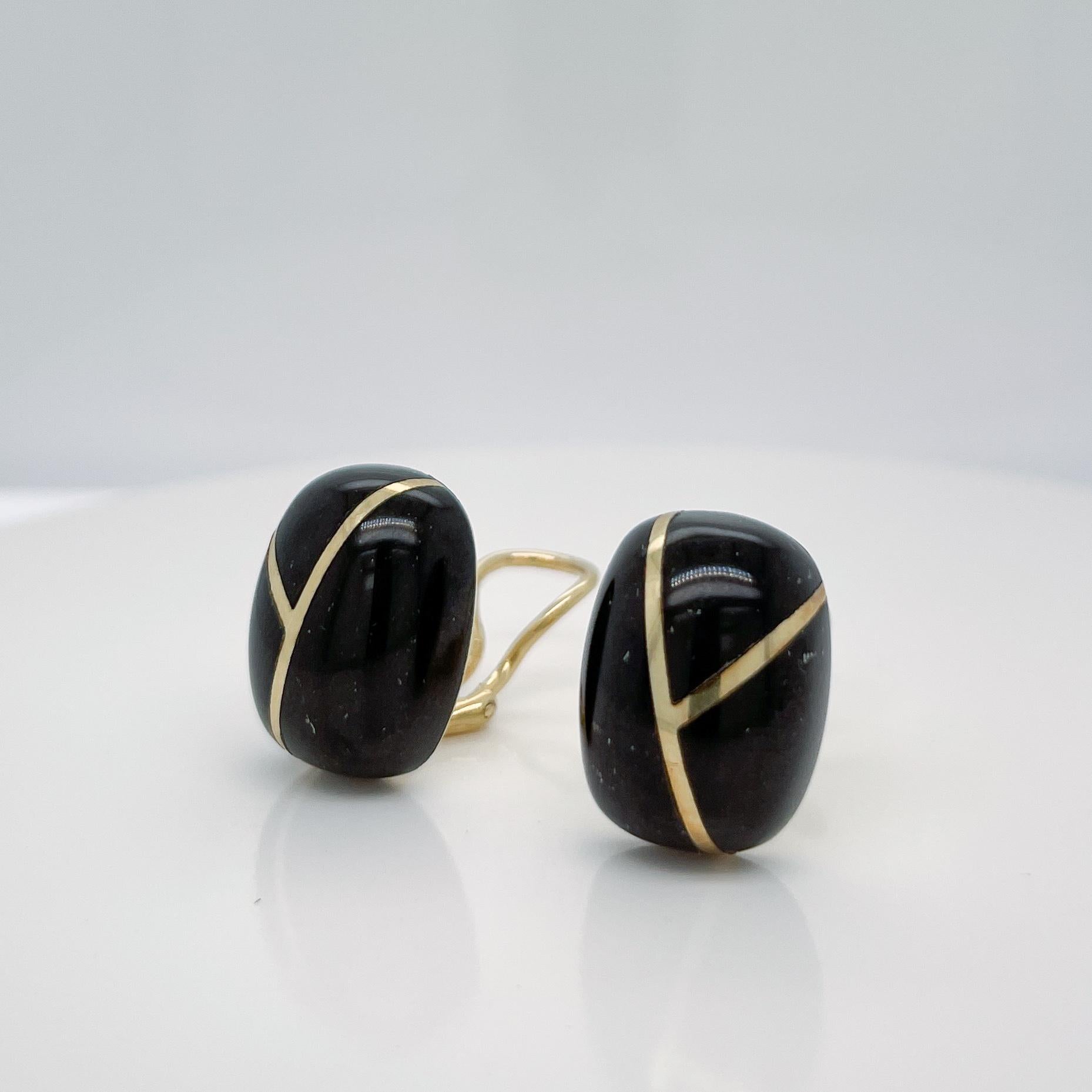 Pair Tiffany & Co 18K Gold & Black Onyx Earrings by Angela Cummings For Sale 3