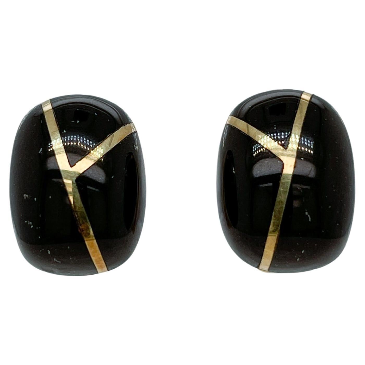Pair Tiffany & Co 18K Gold & Black Onyx Earrings by Angela Cummings For Sale