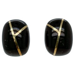 Pair Tiffany & Co 18K Gold & Black Onyx Earrings by Angela Cummings