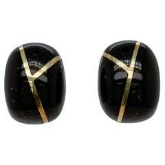 Vintage Pair Tiffany & Co 18K Gold & Black Onyx Earrings by Angela Cummings