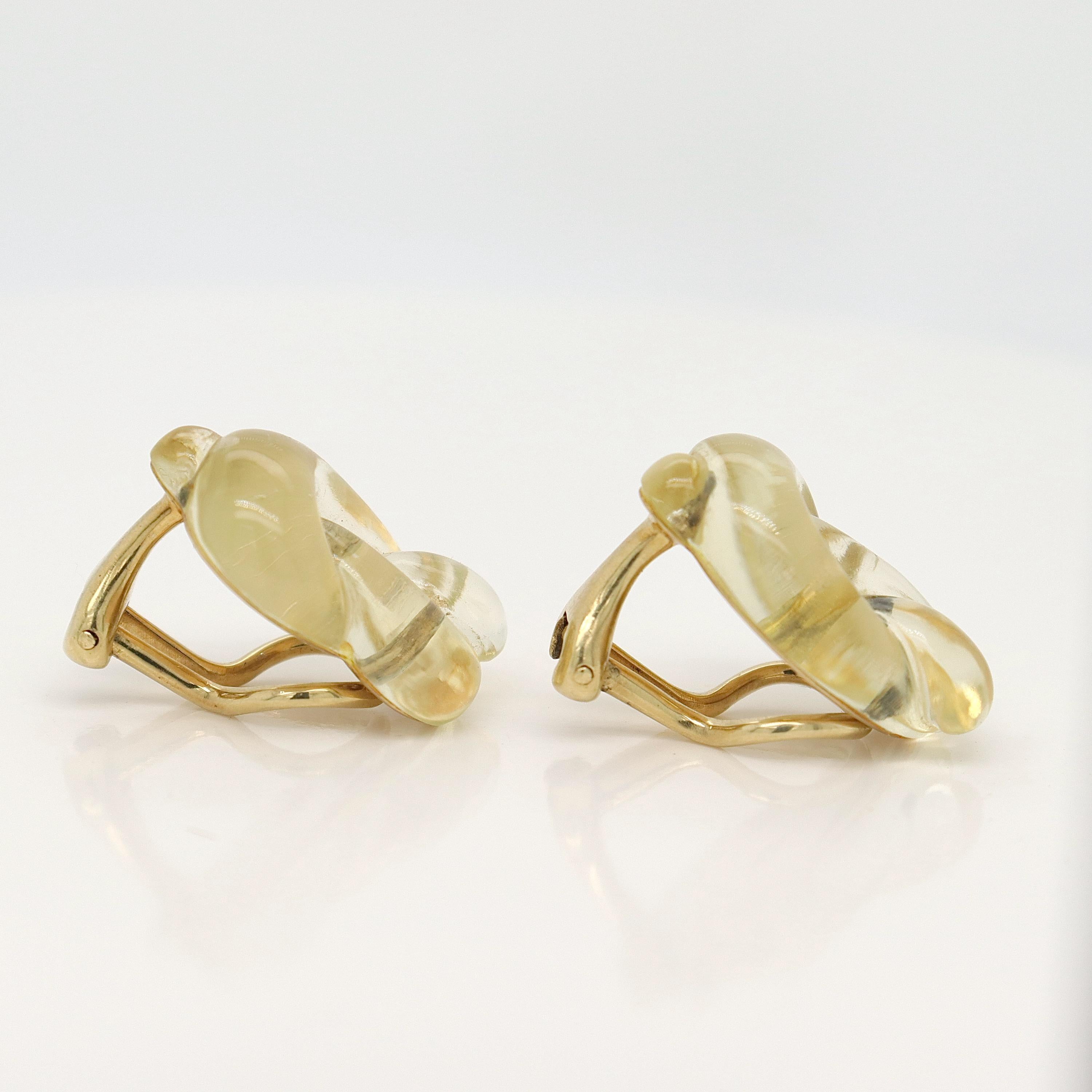 Women's Pair Tiffany & Co 18K Gold & Glass Modern Pretzel Earrings by Angela Cummings For Sale