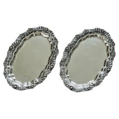 Pair Tiffany & Co. Chrysanthemum Sterling Silver Serving Trays